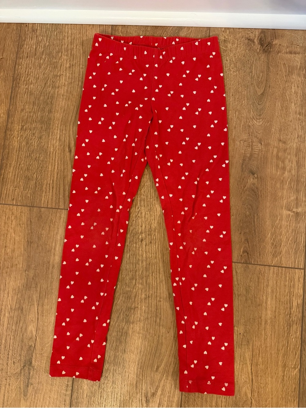 Cat & Jack girls red leggings with white hearts size small 6 6x